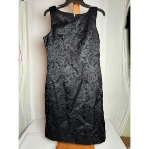 Leslie Fay Womens Black Floral Brocade Sheath Dress Sleeveless Cocktail NWT 8